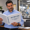 Quality manager reviewing an ISO 9001:2026 quality management systems binder in a manufacturing office