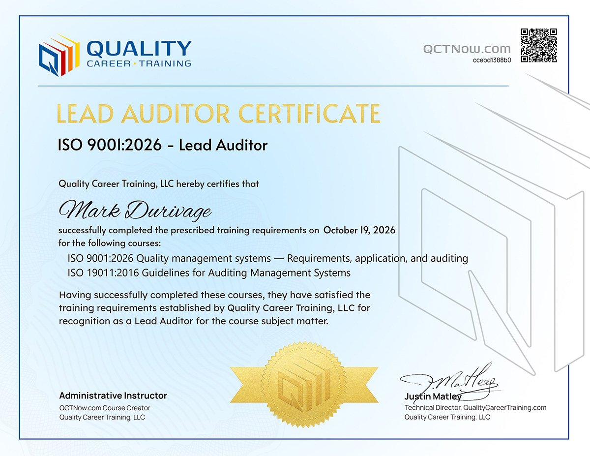 ISO quality auditor reviewing manufacturing processes and quality records during an audit